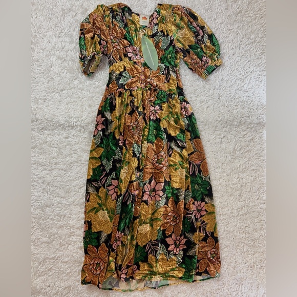 NWT $345 Farm Rio Garden Velvet Long Sleeve Midi Dress - Picture 7 of 8